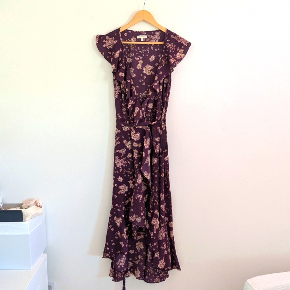 Max Studio M Floral High Low Dress - Purple and Cream